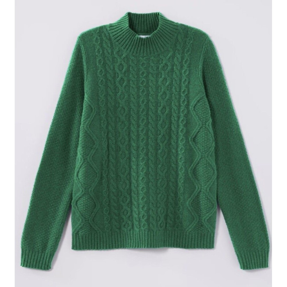 J. JILL Womens Sweater Small Green Cable Knit Fall Winter Holiday Festive Cozy